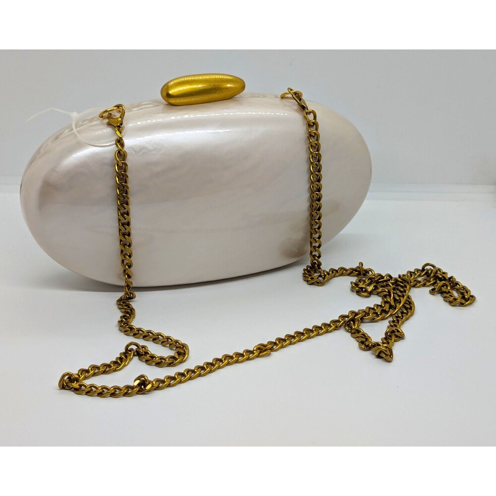 A New Day Women’s Oval Gold Chain Strap Small Organic Minaudiere Clutch